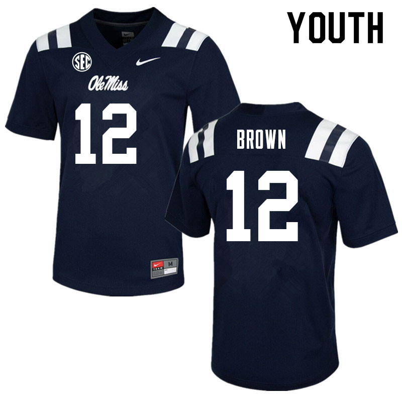 Jakivuan Brown Ole Miss Rebels NCAA Youth Navy #12 Stitched Limited College Football Jersey LLF4058TB